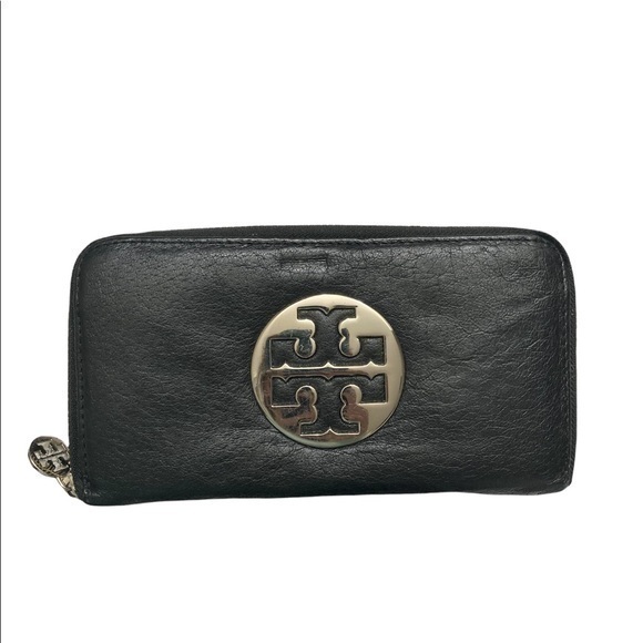 Tory Burch Black Leather Logo Clutch Wallet